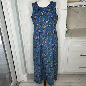 April Cornell Corduroy Floral Maxi Dress 90’s Cottage Core Shabby Chic Pockets S